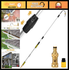 20FT Telescoping Gutter Cleaning Tool, 360° Metal Head, Hose Attachment, Easy Re