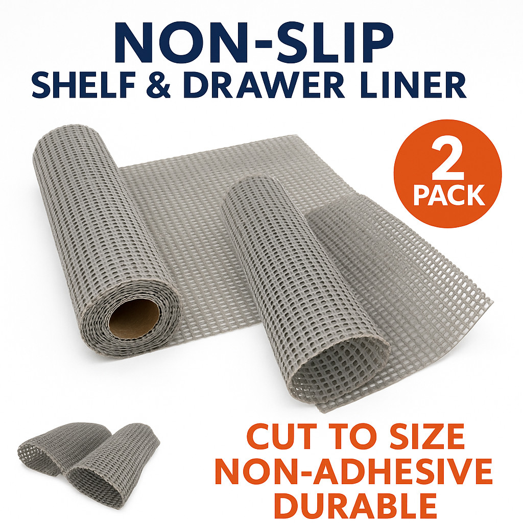 2-Pack Non-Slip Shelf & Drawer Liner Mats 18"x47" – Gray Cut to Fit, Washable gallery