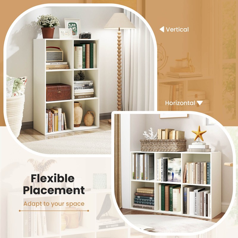 3-Tier Bookcase Modern 6-Cube Storage Organizer Horizontal Vertical Bookshelf gallery
