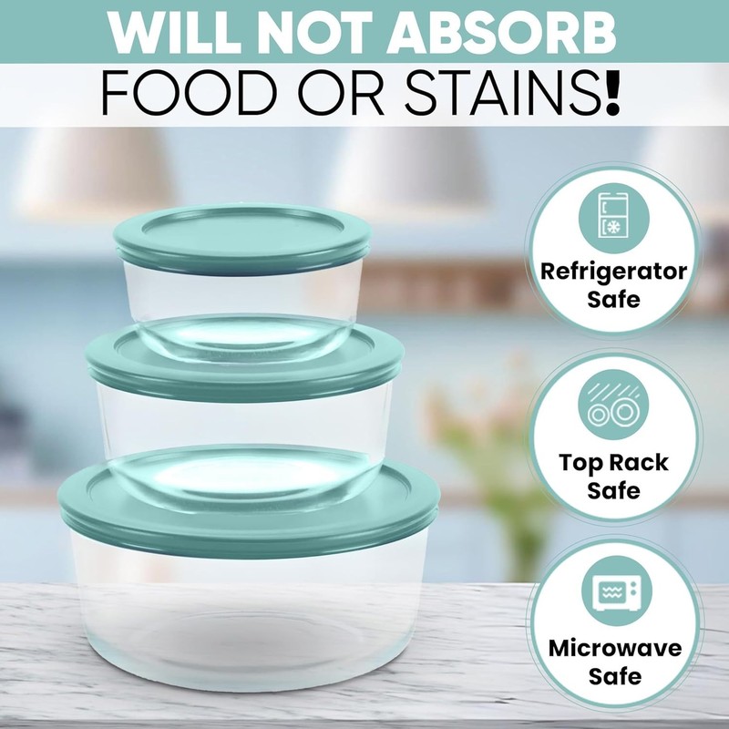 Replacement Lids for Pyrex Containers 2-Cup 4-Cup 7 Cup Round 6pcs Teal gallery