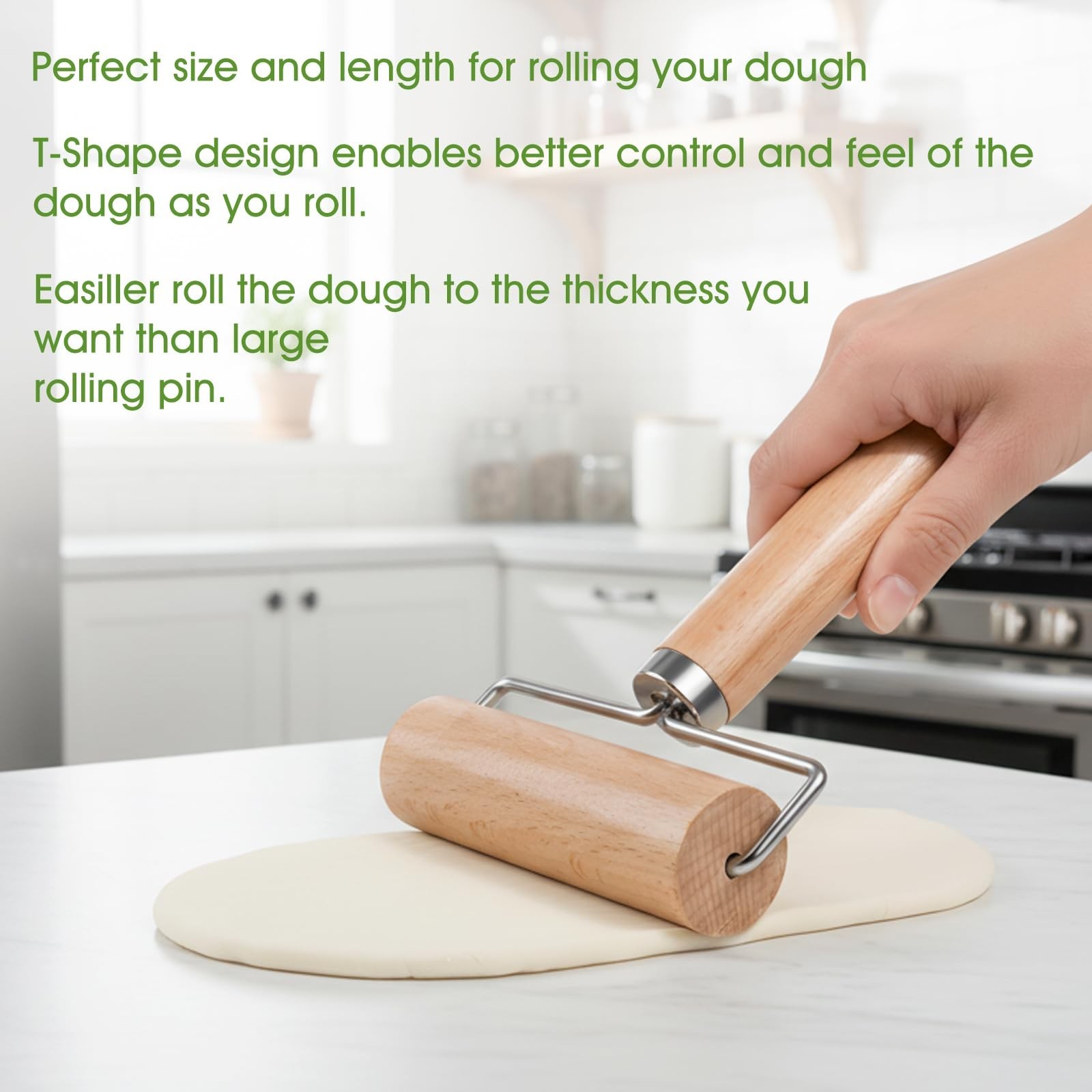 Small Rolling Pin with Handle, Wooden Dough Pastry Roller, Non-Stick Pizza gallery