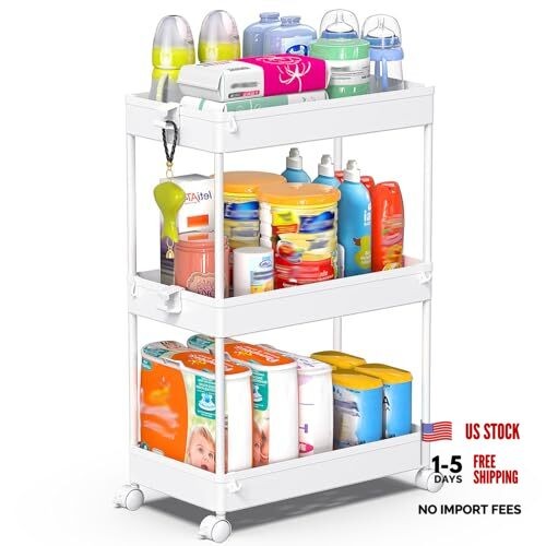 Storage Rolling Cart Laundry Room Organization Utility Cart 3 Tier White gallery