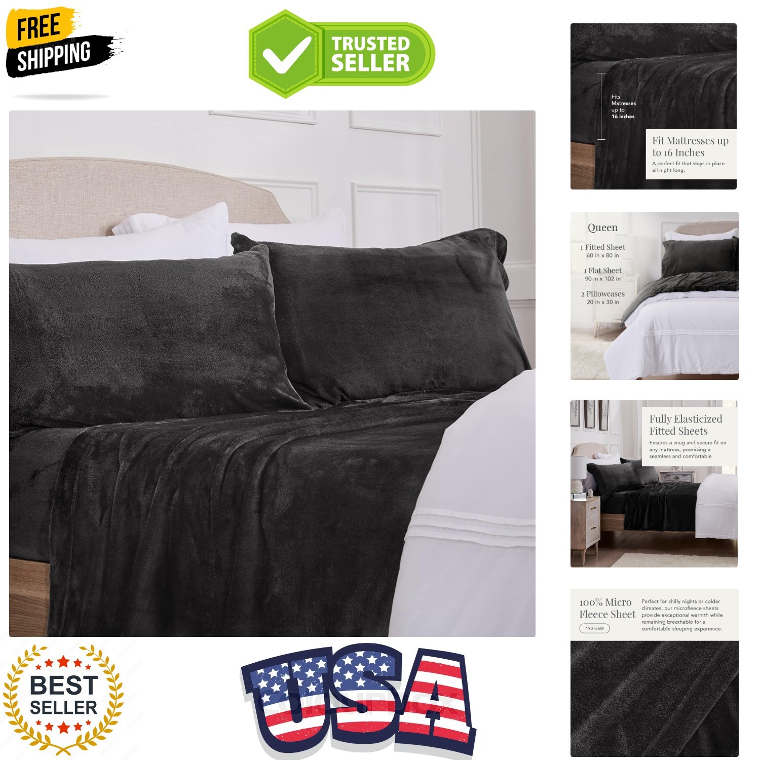 Ultra Soft Micro Fleece Sheets Set with Extra Deep Pockets | Extra Soft Velve... gallery
