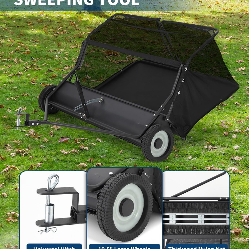 42 in Lawn Sweeper Tow Behind Pull Behind Yard Sweeper 21 cu. ft Large Hopper gallery