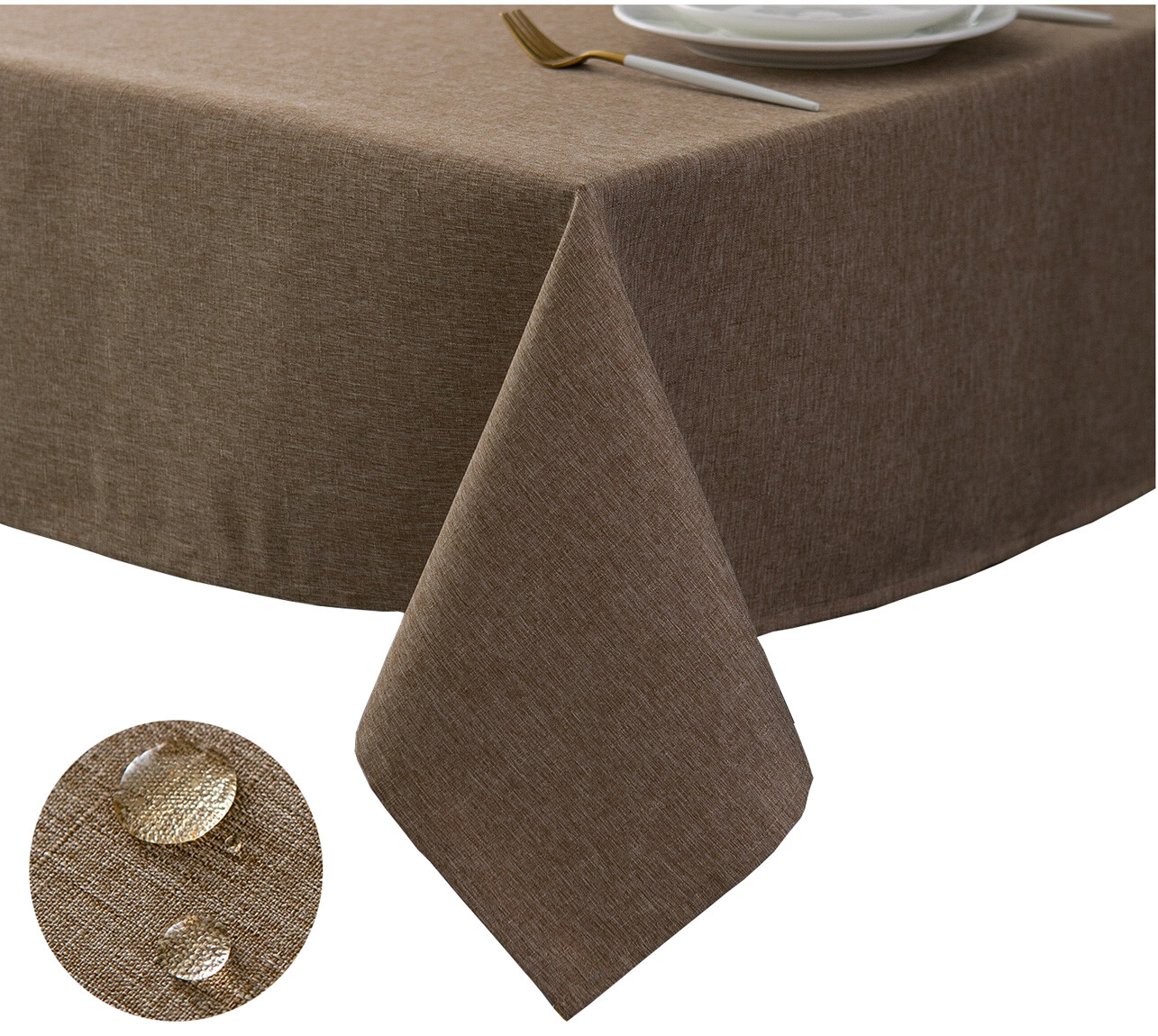 Tektrum 70"X70" Square Faux Textured Tablecloth-Waterproof/Spill Proof -Flax gallery