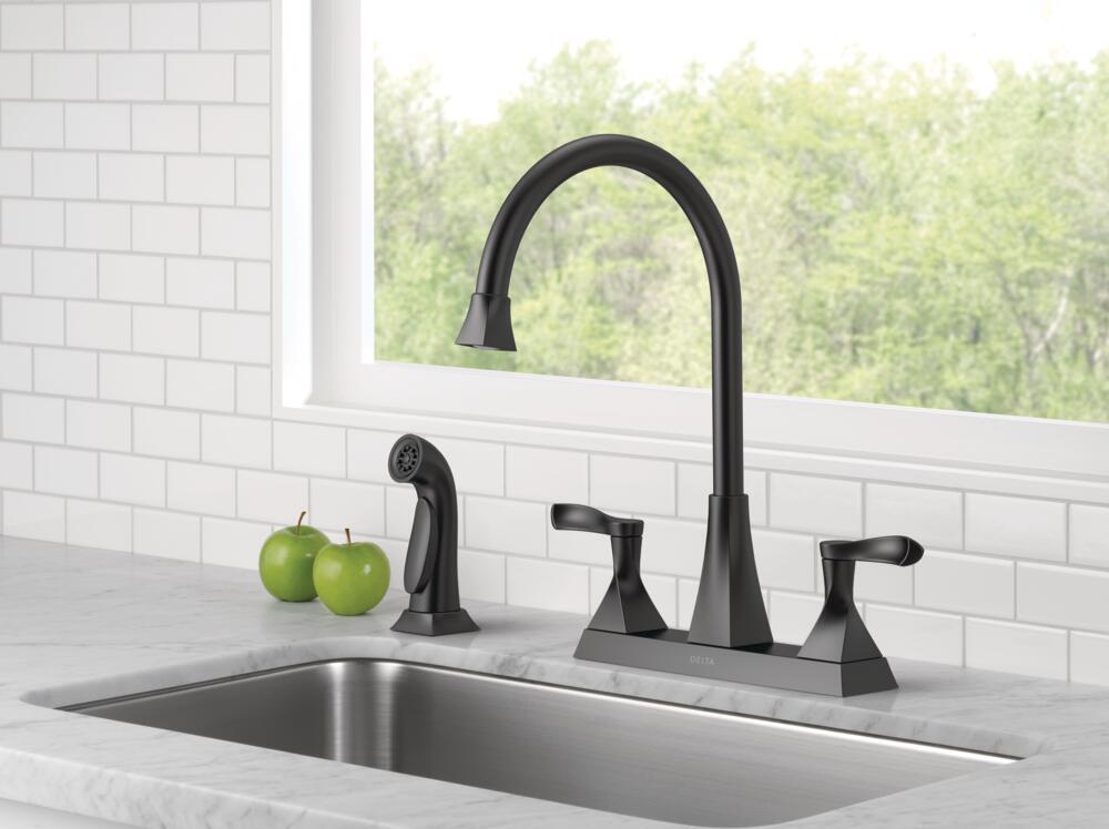 Delta Everly Kitchen Faucet 2-Handle w/ Spray Matte Black-Certified Refurbished gallery