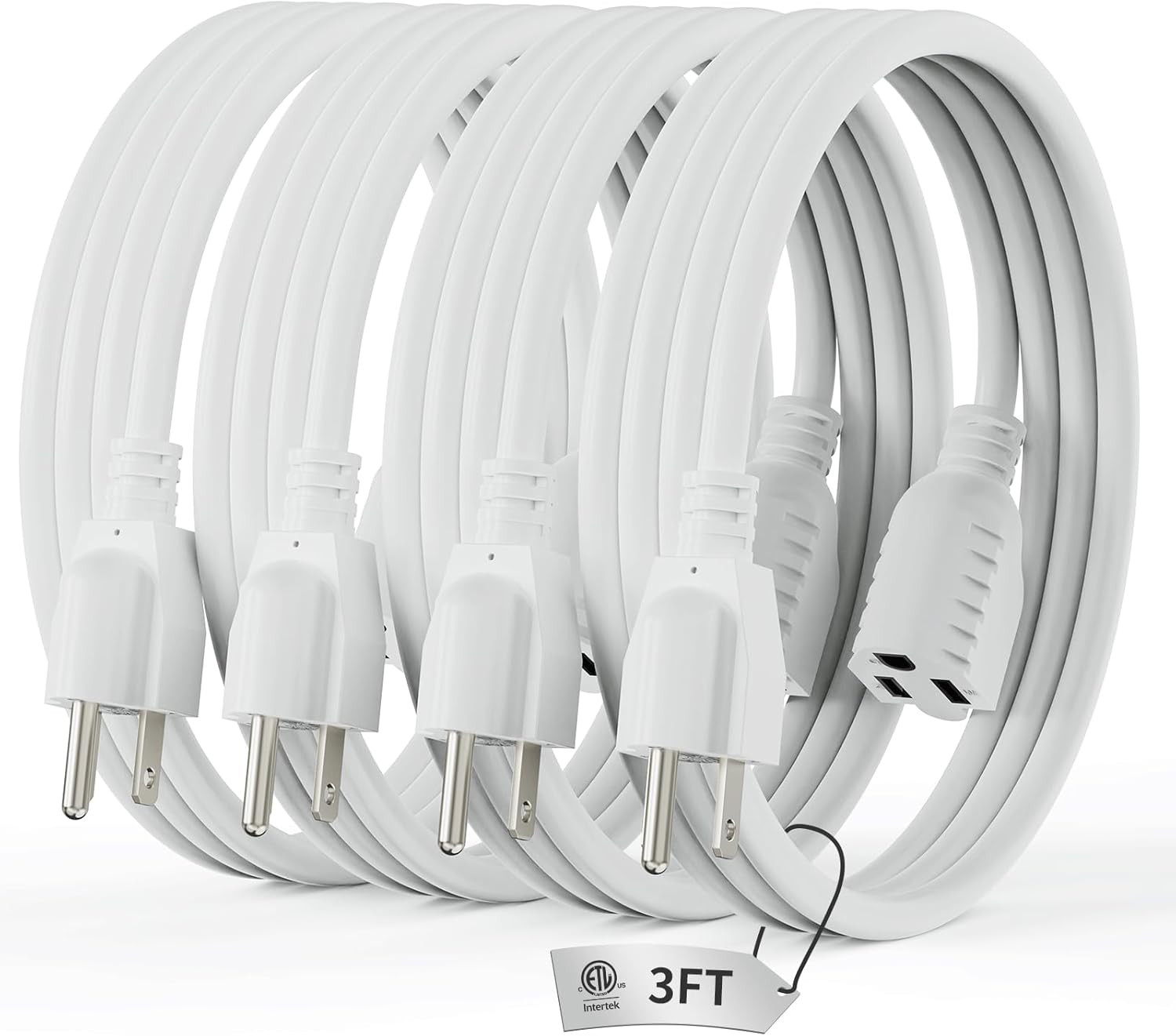 3 Ft Extension Cord White 4Pack Short Power Cord Indoor/Outdoor 16 Gauge 3 Prong gallery