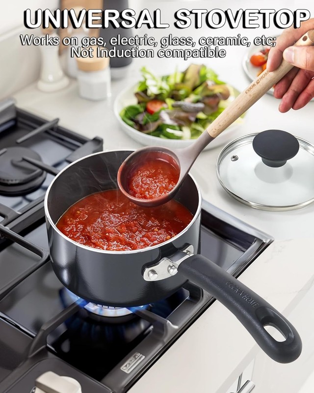 Basic 3 Quart Nonstick Saucepan with Glass Lid, Non Stick Aluminum Sauce Pan,... gallery