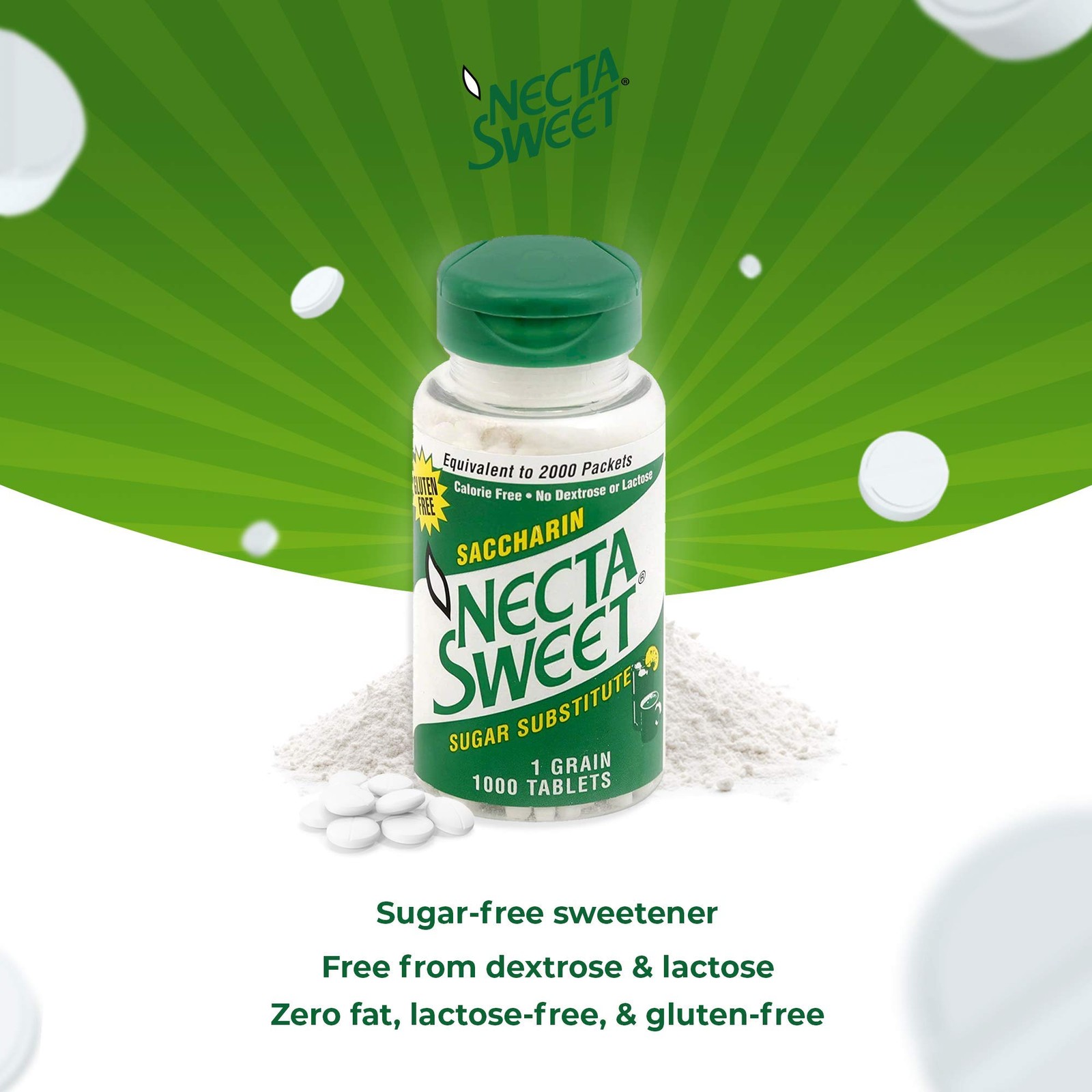 Necta Sweet 1 - Grain Saccharin Tablets - Zero-Calorie Sugar Substitutes ( 3 gallery