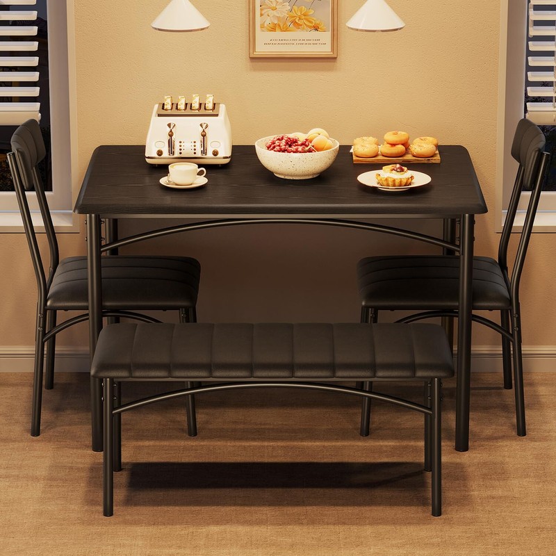 4-Piece Rectangular Dining Room Table Set With 2 Upholstered Chairs and 1 Bench gallery
