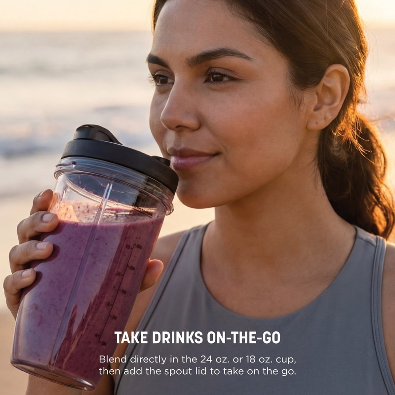 Ninja Nutri Pro Compact Personal Blender, 18Oz and 24-Oz To-Go Cups & Spout Lids gallery