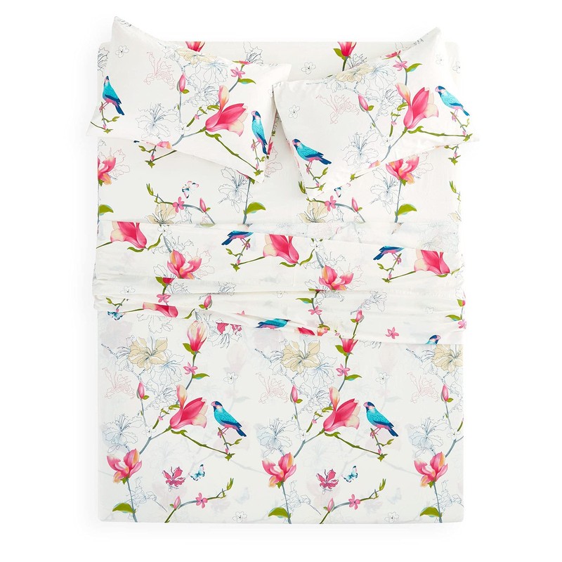 Wake In Cloud - Floral Bed Sheets, 100% Cotton, 4-Piece Sheet Set, Bird Patterne gallery