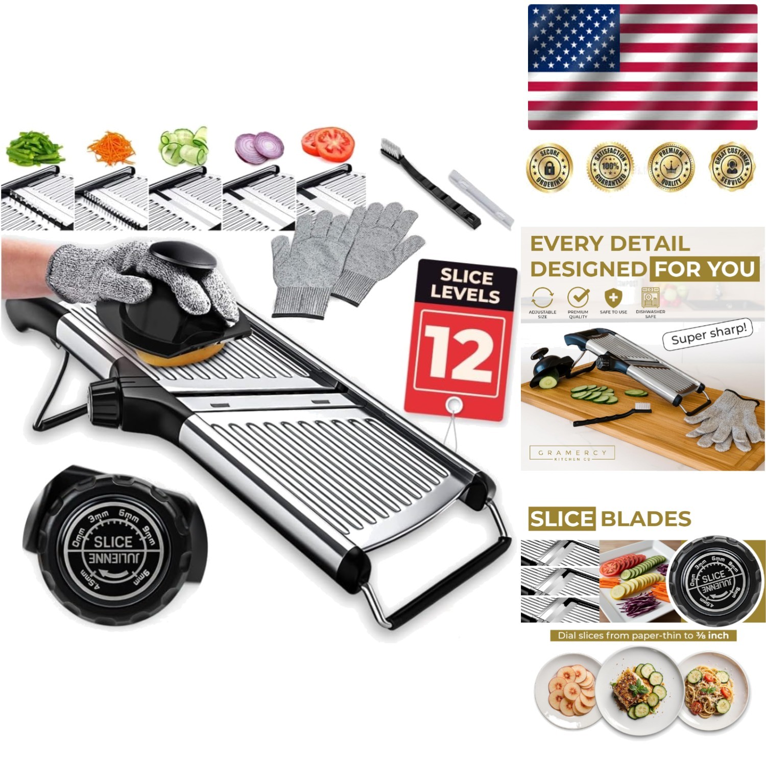 Gramercy Adjustable Mandoline Slicer - Precision Food Cutter with Safety Gloves gallery