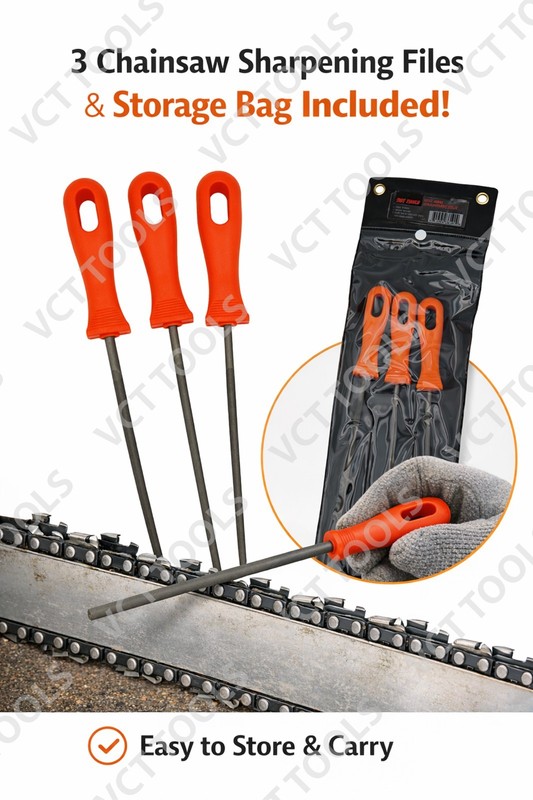 3pc Chainsaw File Set 7.5" Round Files 5/32 3/16 7/32 Chain Sharpening Kit gallery
