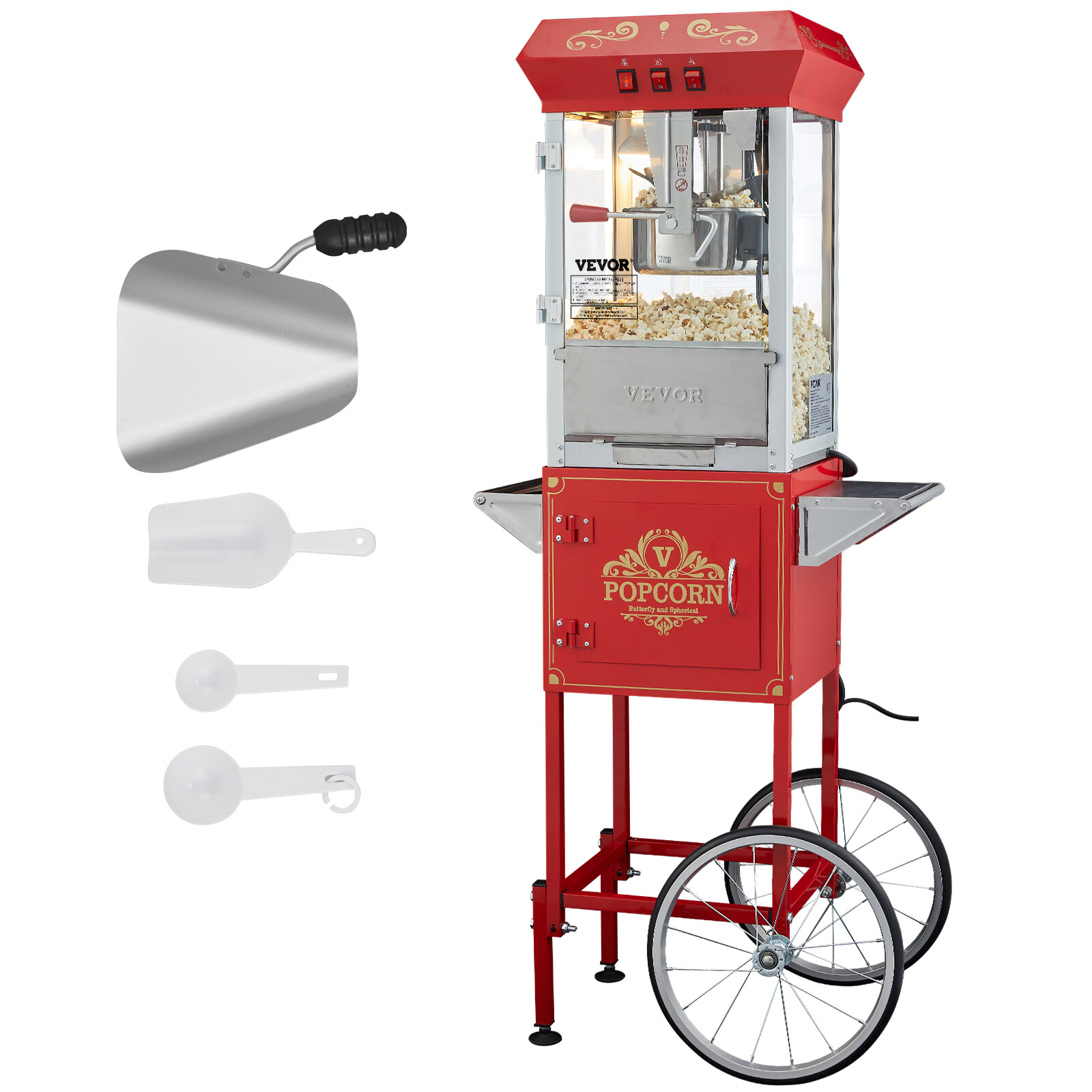 VEVOR Popcorn Popper Machine 8 Oz Popcorn Maker with Cart 850W 48 Cups Red gallery