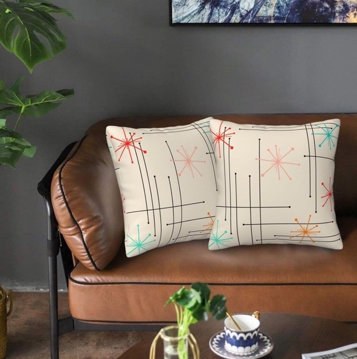 Retro Mid Century Modern Throw Pillows Cover 18"x18" Set of 2, Vintage Decor... gallery