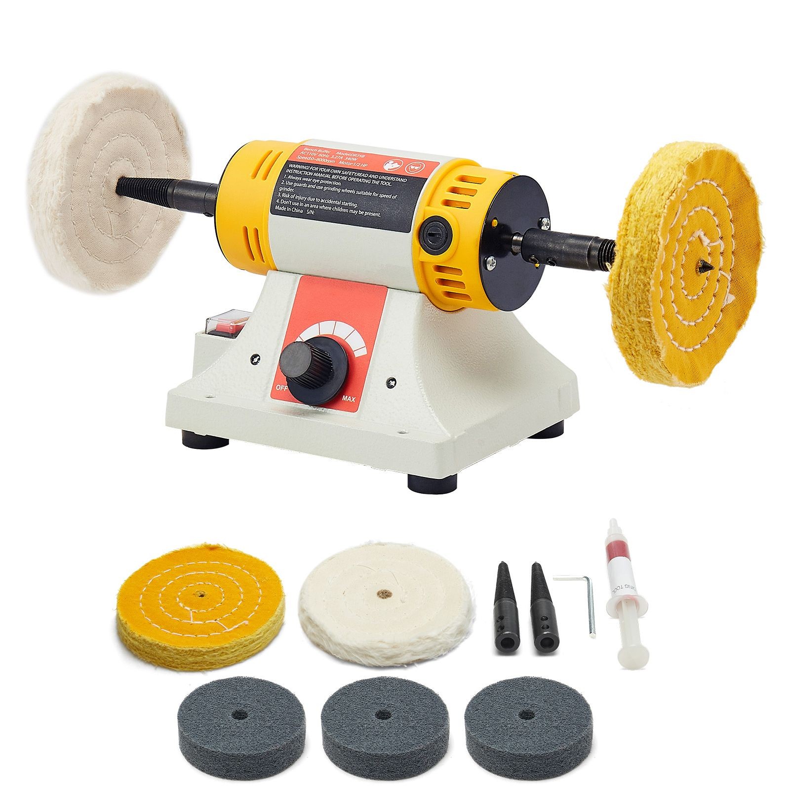 Bench Buffer Polisher, 1/ 2HP Polishing and Buffing Machine, 0 to 8000RPM gallery