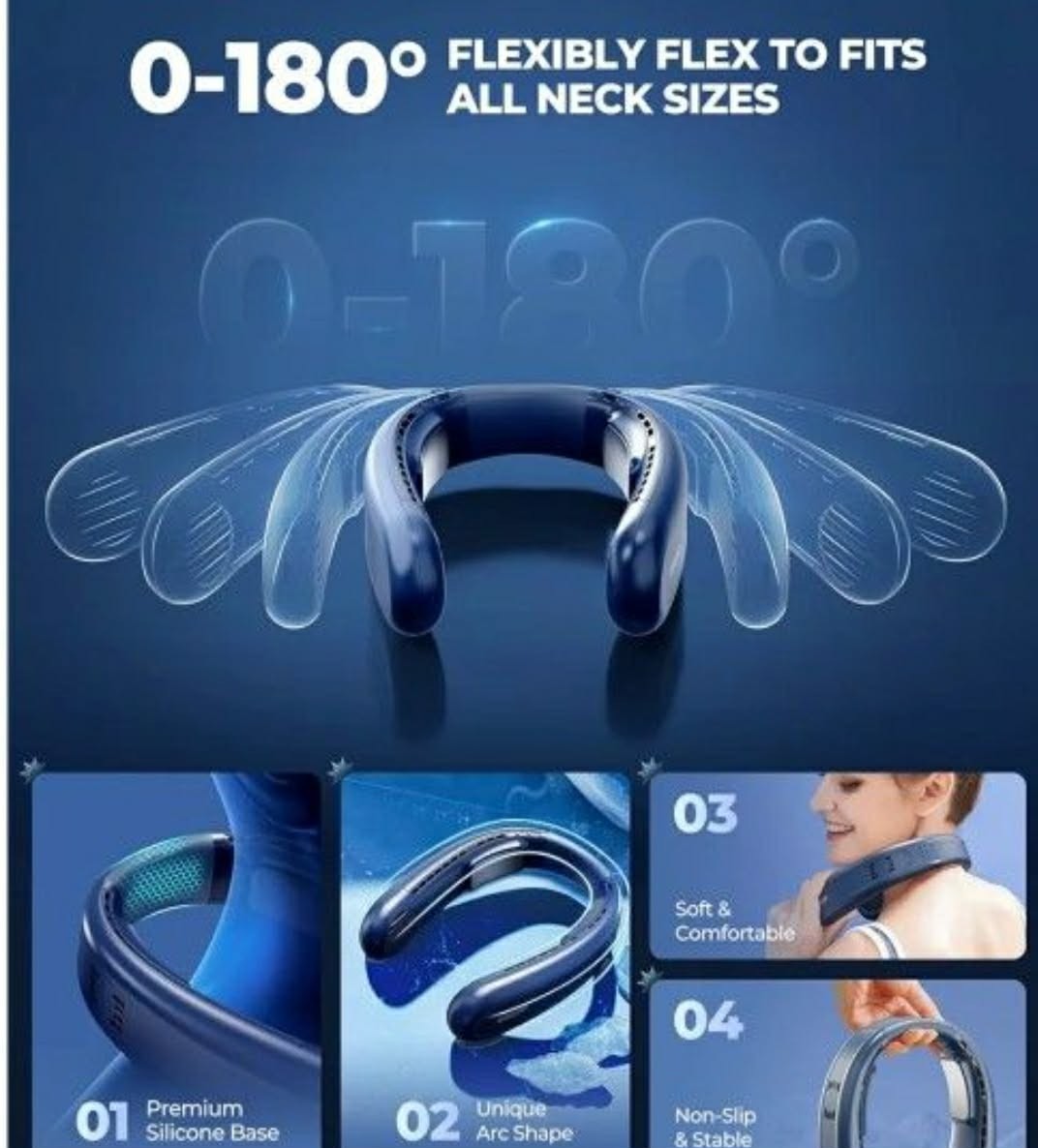 EGOPP Lightweight Neck Fan USB Charging Neckband Fan NIB, Blue gallery