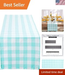 Heavyweight Aqua Table Runner with Rustic Fringe, 14×72