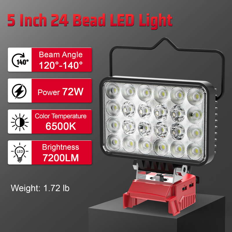 7200LM 72W LED Work Light Compatible with Milwaukee 18V Battery Flashlight USB gallery