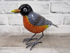 Small Rustic 8″ Long Summer American Robin Red Breast Metal Tin Song Bird Figure