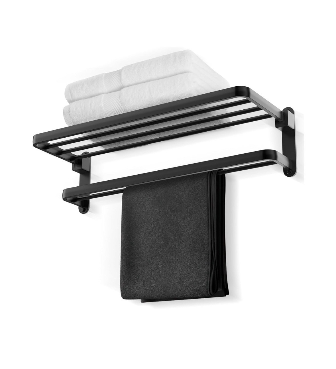 Bathroom Lavatory Towel Rack w/ Two Bars And Foldable Shelf 20 Inch Matte Black gallery