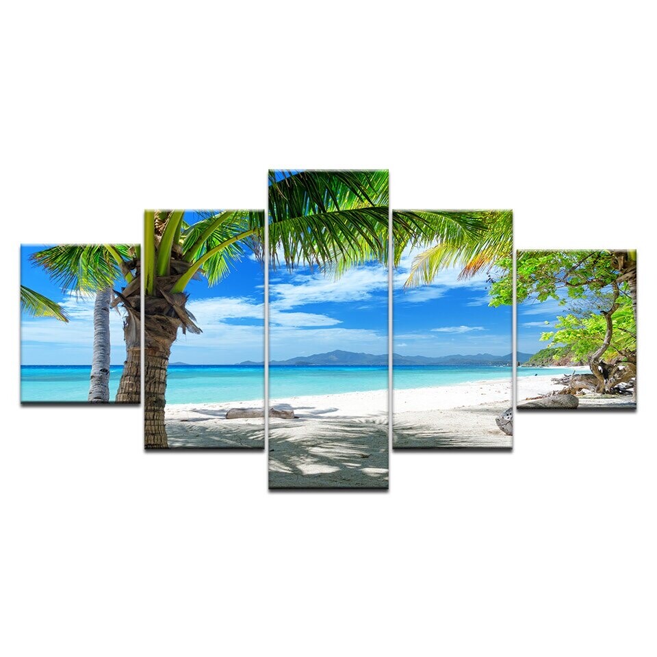 Maldives Palm Tree Beach 5 Panel Canvas Print Wall Art Poster Home Decoration gallery