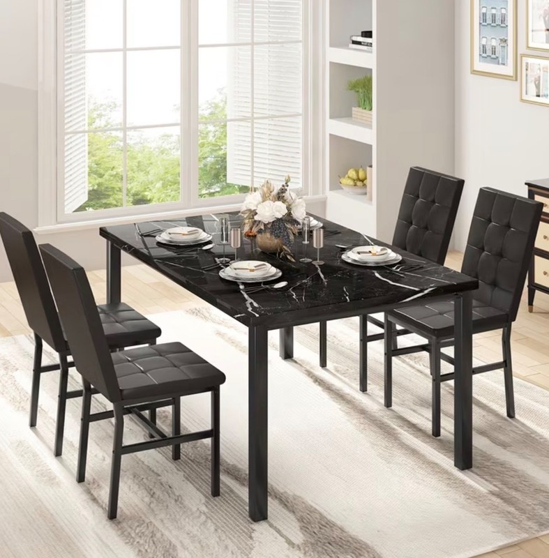 5pcs Of Dining Table Set, 1 Artificial Anti-marble Pattern Table & 4 Metal Legs gallery