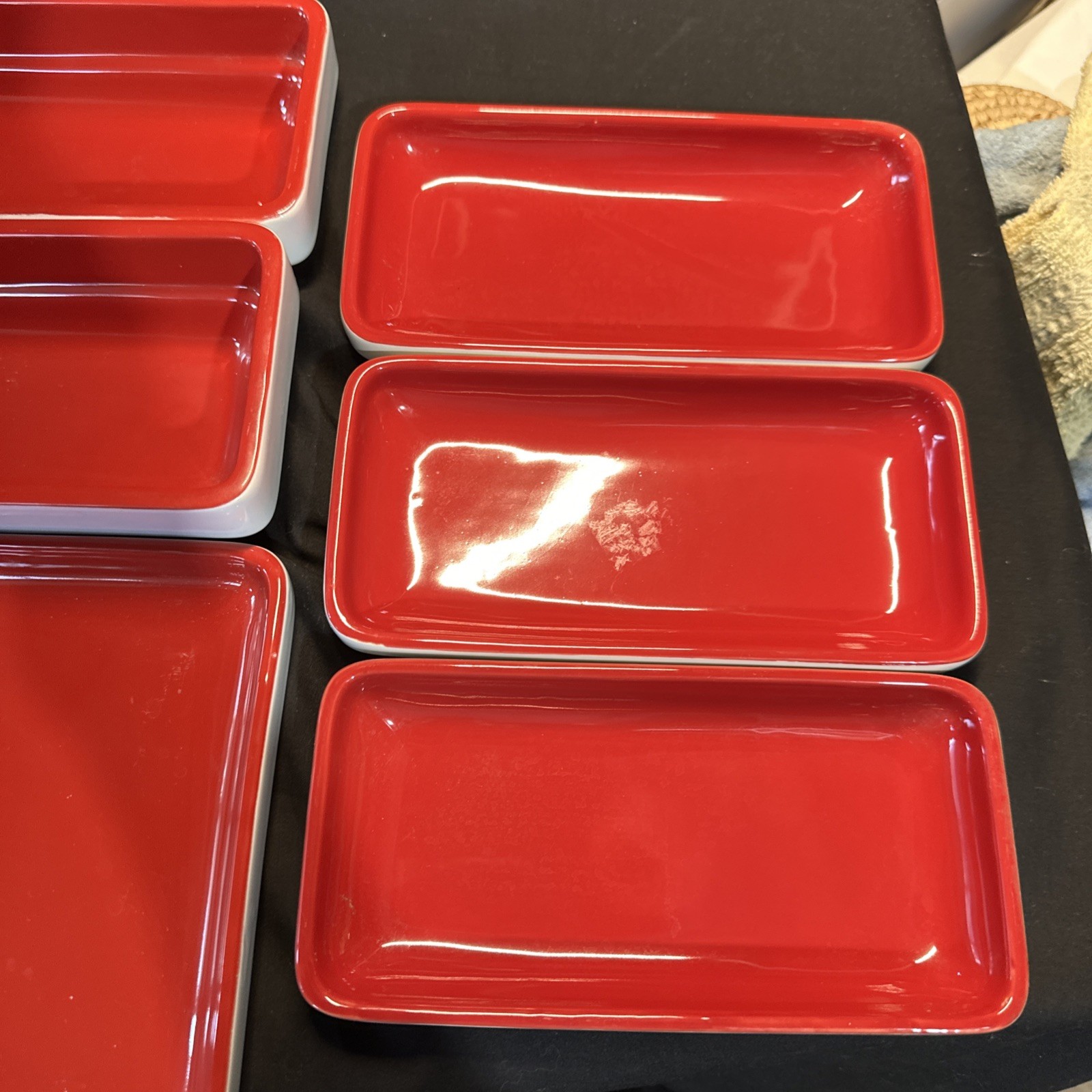 Crate & BARREL Stax Living Stackable Ceramic rectangle Shape Red White sushi /6 gallery