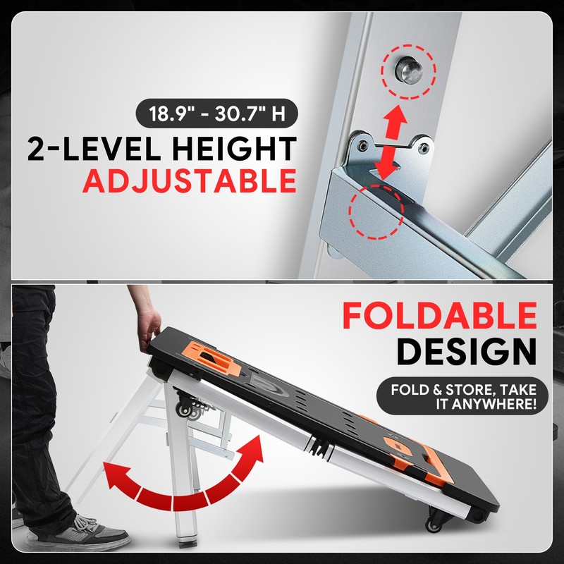 7-In-1 Multifunctioanl Adjustable Foldable 220LB Work Bench w/ 4 Wheels Orange gallery