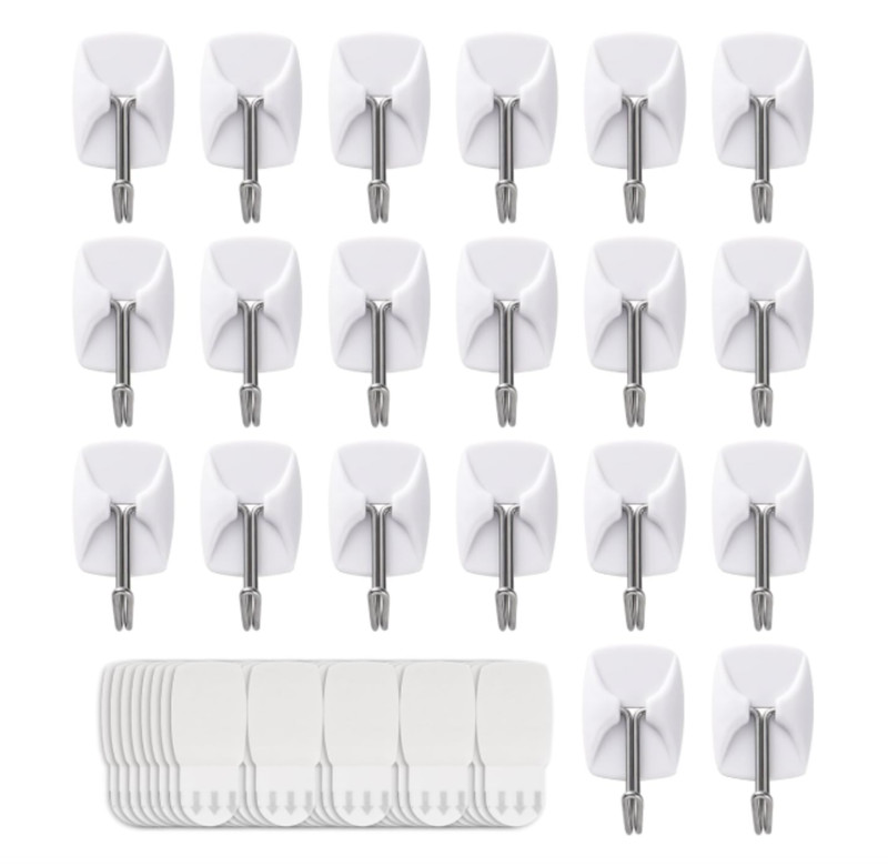 20 Small Hooks+40 Removable Strips White Wire Hanger Hooks Heavy Duty w Adhesive gallery