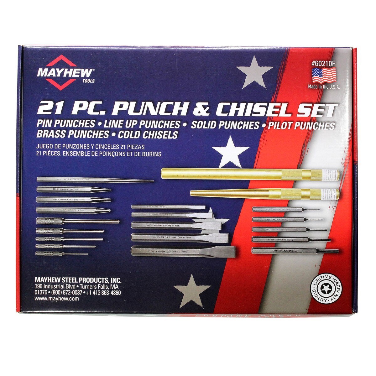 Mayhew 21pc Punch and Chisel Set 60210F w Foam Block Pilot Pin Solid Made in USA gallery