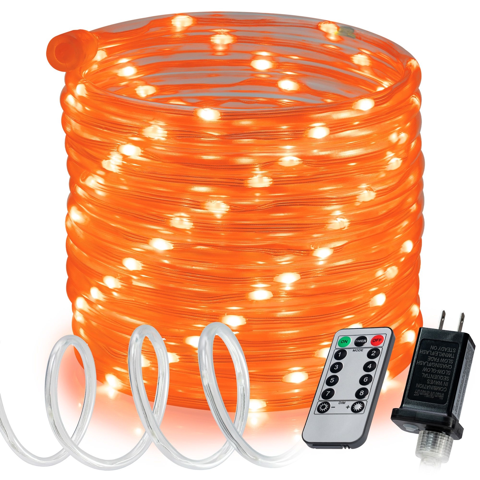 Orange 8-Mode LED Outdoor Waterproof Rope Light 10' 20' 25' 50' 100' 150' ft gallery
