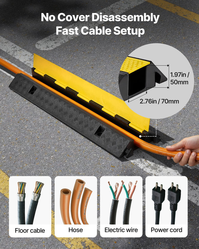 VEVOR Cable Protector Ramp, 22,000 lbs/axle Capacity, 1 Channel Heavy Duty Rubbe gallery
