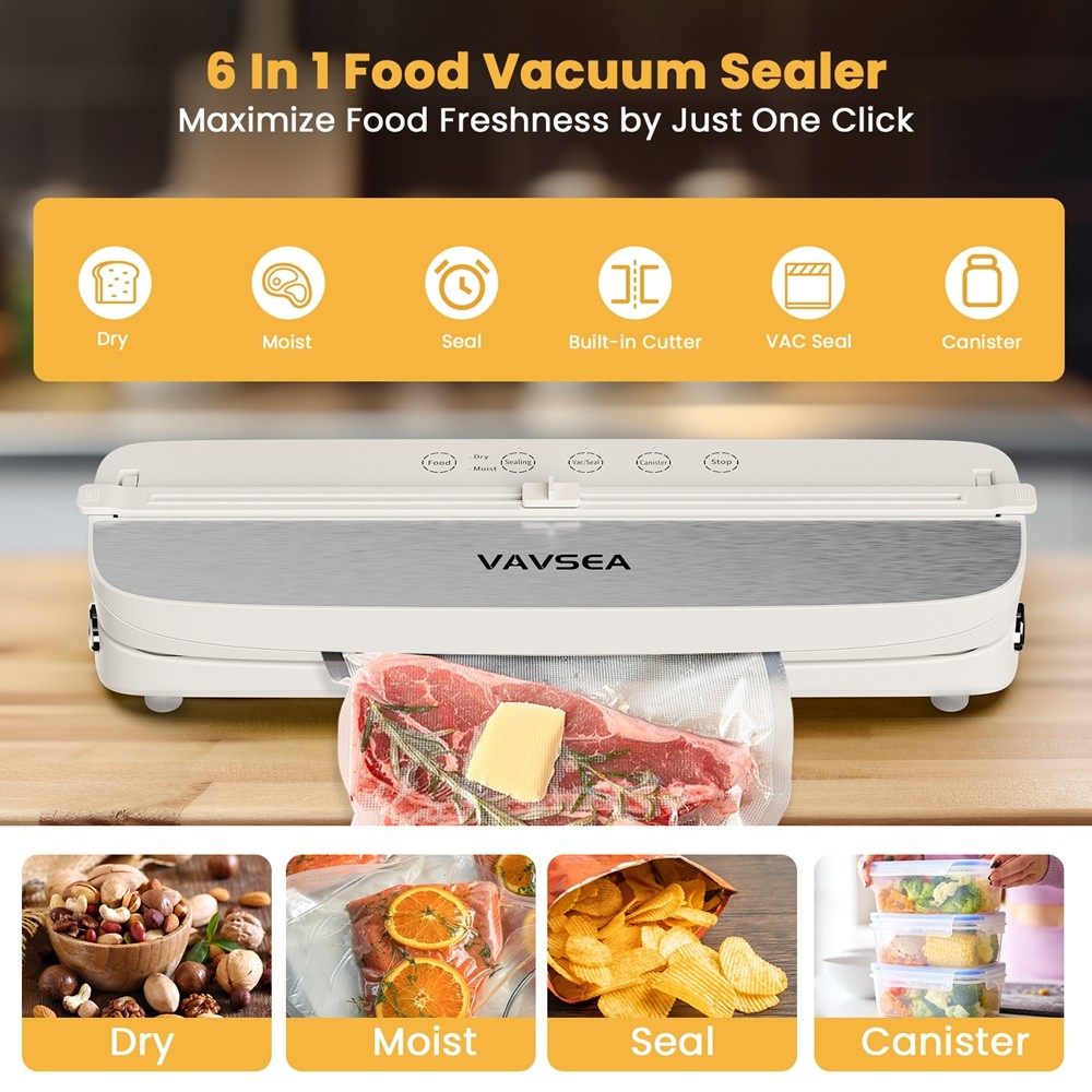VAVSEA 6‑in‑1 Vacuum Sealer Machine 75Kpa Dual Cutters Wide Seal Stainless Steel gallery