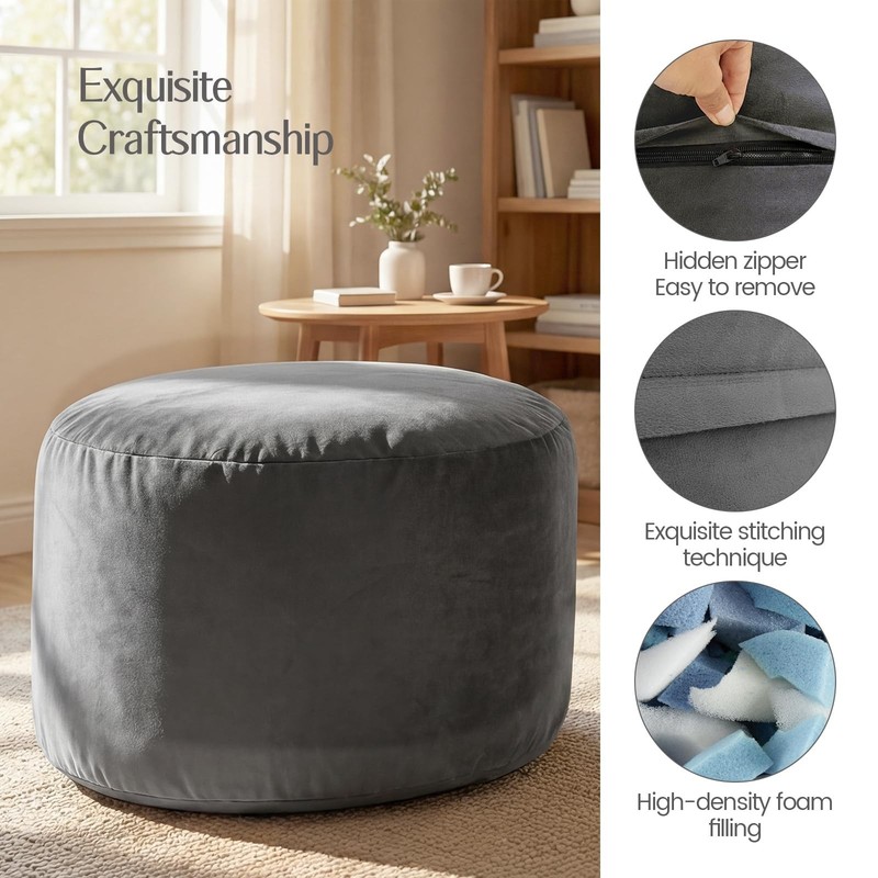 3FT Medium Memory Foam Bean Bag Chair, Soft Washable Velvet Cover - Grey, Ideal gallery