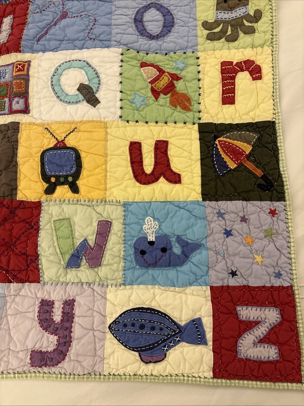 Pottery Barn Kids Patchwork ABC Baby Quilt Reverse Gingham 36"W x 48"L~2006~RARE gallery