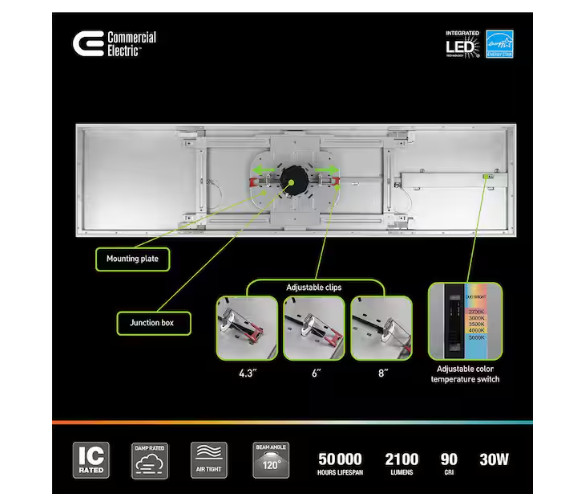 Commercial Electric Flexinstall 12" x 48" White Integrated LED Flat Panel Light gallery