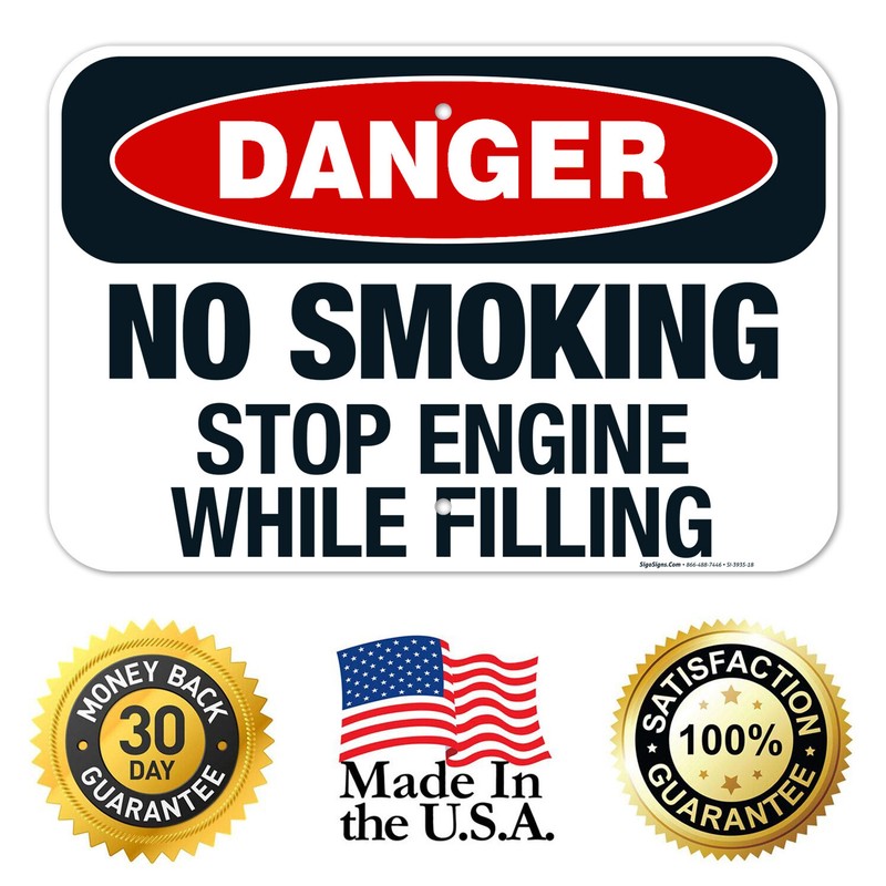 Danger No Smoking Stop Engine While Filling Sign, OSHA Danger Sign, gallery