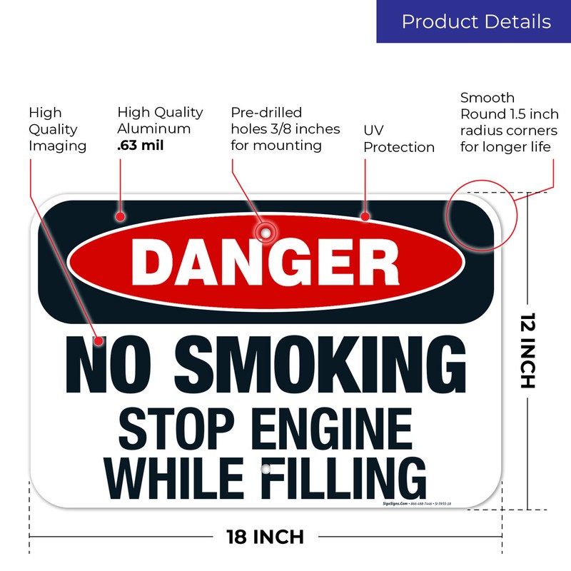 Danger No Smoking Stop Engine While Filling Sign, OSHA Danger Sign, gallery