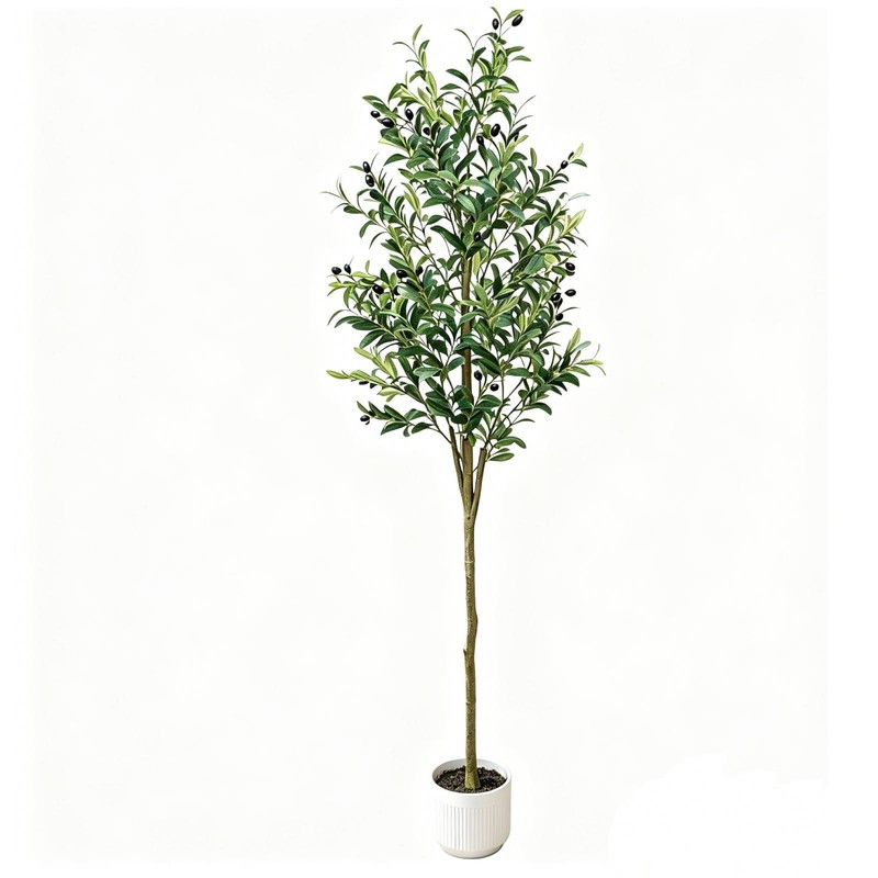 Nearly Natural 6ft Olive Artificial Tree in Green with White Planter Home Decor gallery