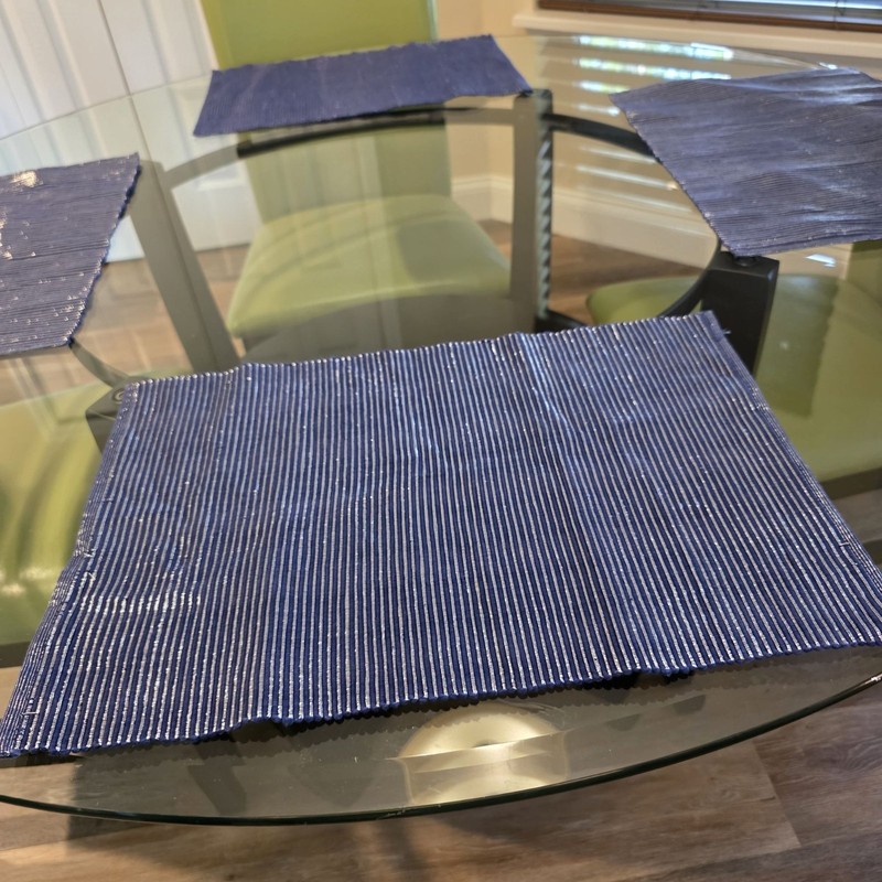 Woven Blue & Shiny Silver Thread Striped Placemats - Set Of 4 - 18" X 13" gallery