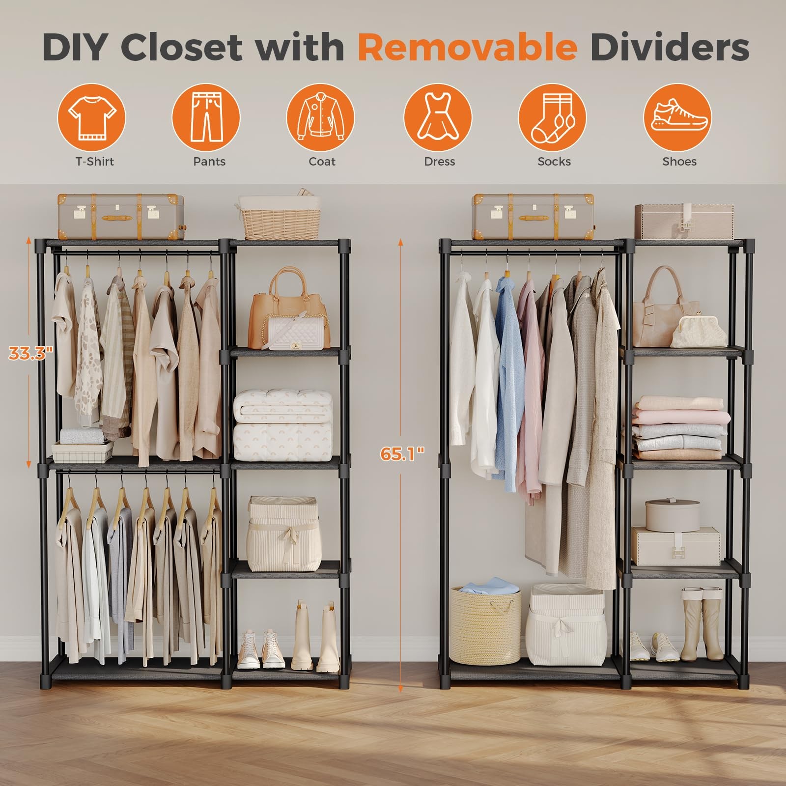 OLIXIS Clothes Rack with Shelves, Portable Wardrobe Closet with Hanging Rods,... gallery