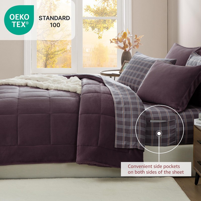 AMBERSPACE Plush King Size Comforter Set Purple, Flannel Velvet Comforter Se... gallery