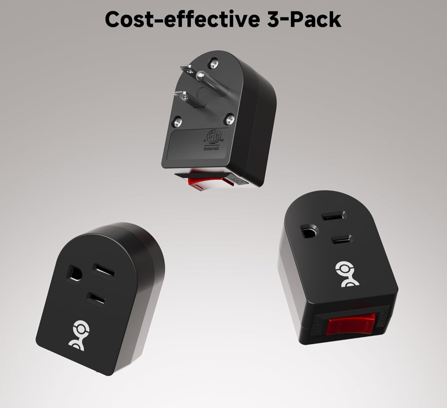 3 Pack Grounded Outlet With ON Off Switch Single Plug In Power Button Black NEW gallery
