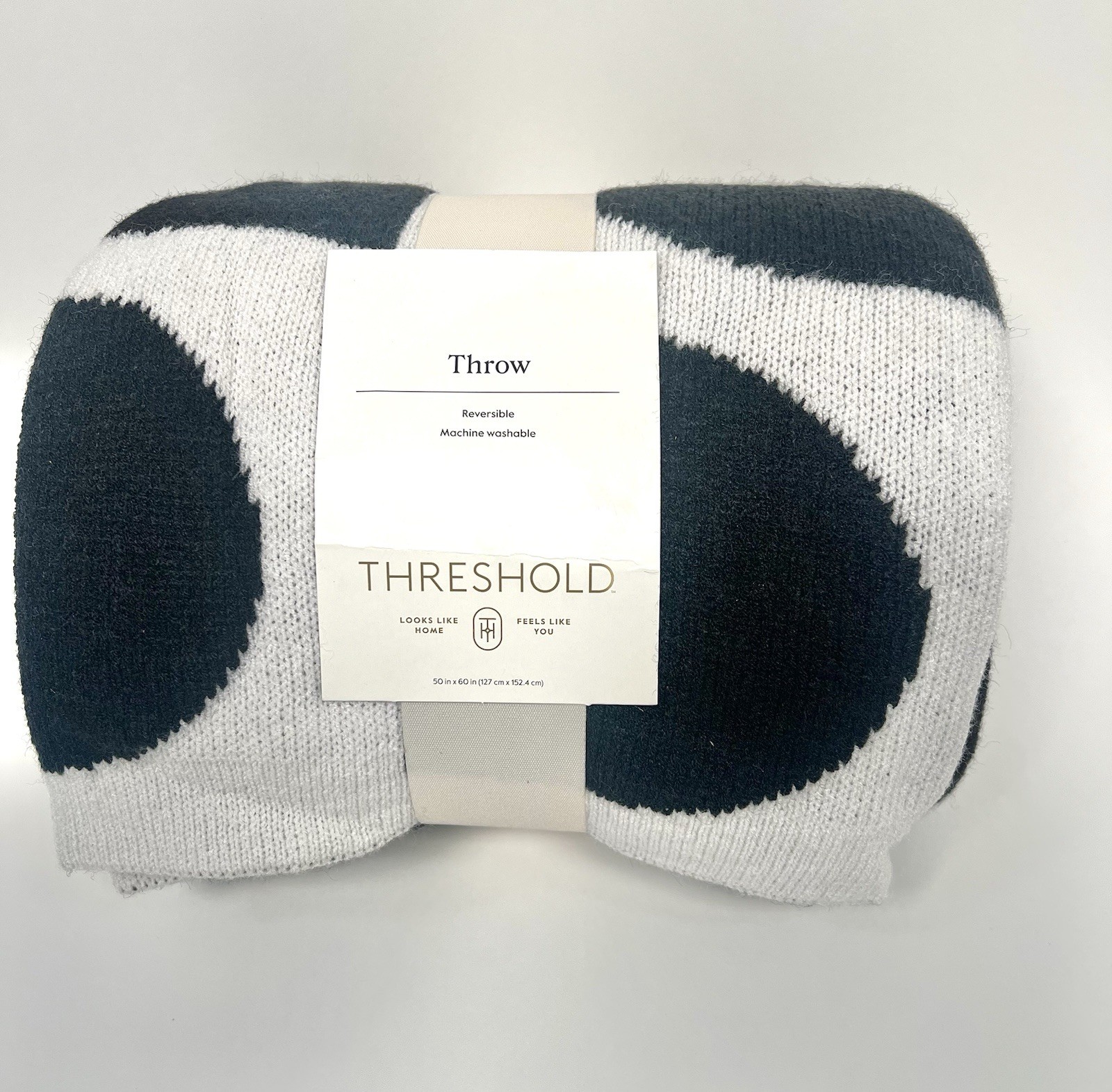 NEW Threshold Reversible Knit Geo Throw Blanket Black/White 50”x60” gallery