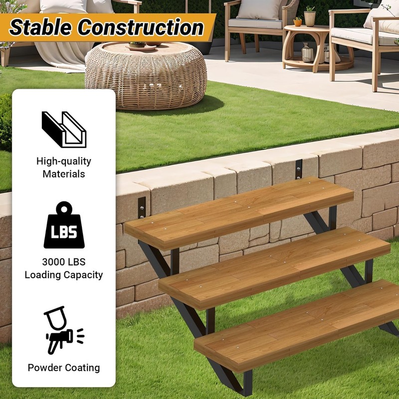 Steel Stair Riser-2 Pack, 3 Step Stringers for Deck, Sturdy Steel Stringer for O gallery