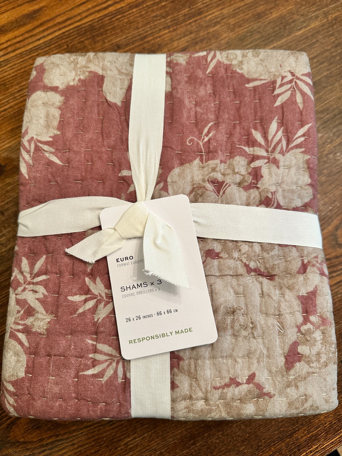Pottery Barn Juliette Toile PickStitch Quilt Set of 3 EURO Shams Rosewood NEW gallery