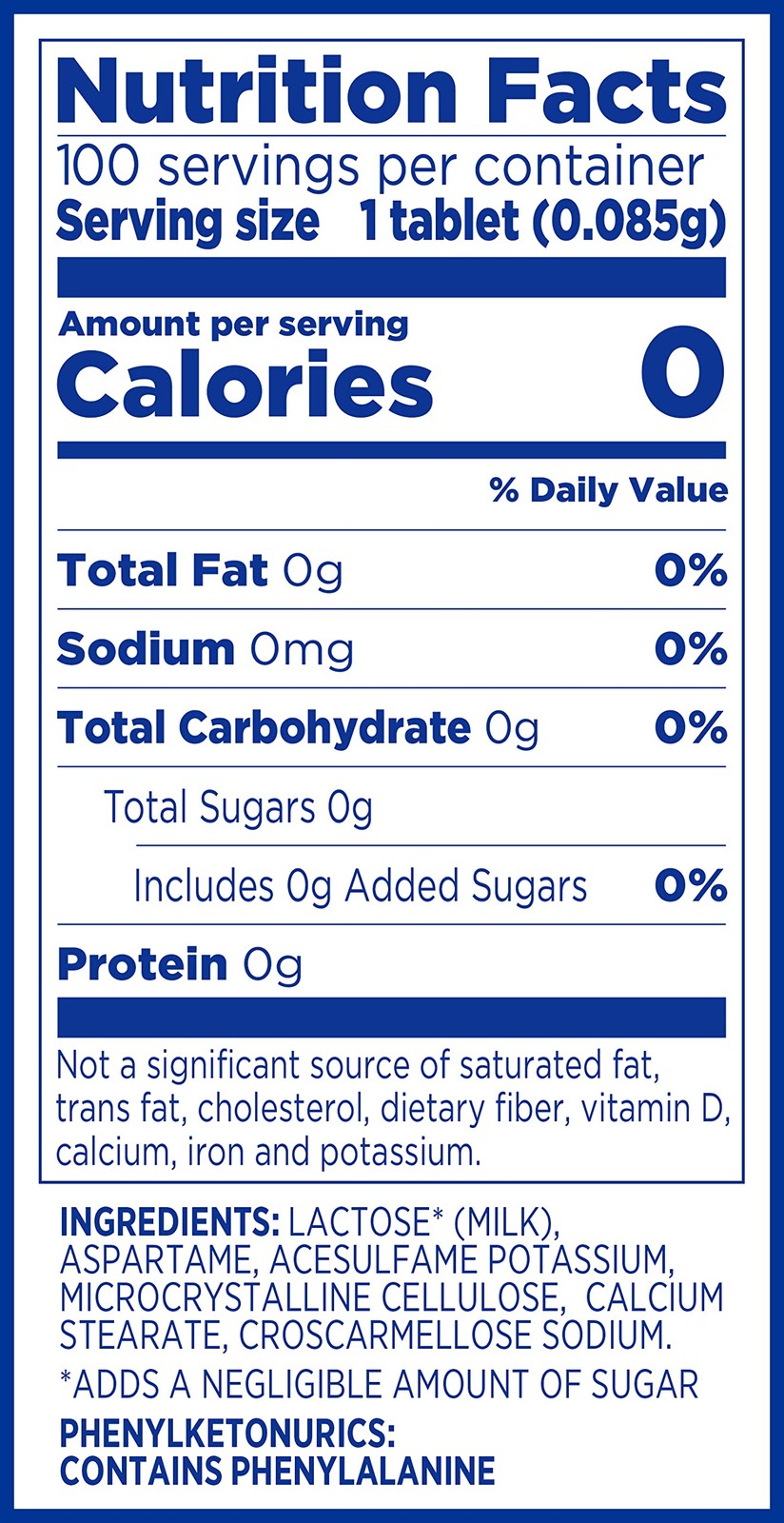 EQUAL 0 Calorie Sweetener Tablets, Aspartame and 100 Count (Pack of 1) gallery