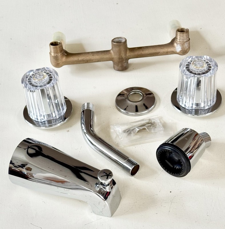American Standard Bath/Shower Combo-Cadet 2 Handle Trim Set-Chrome/Acrylic-NOS gallery